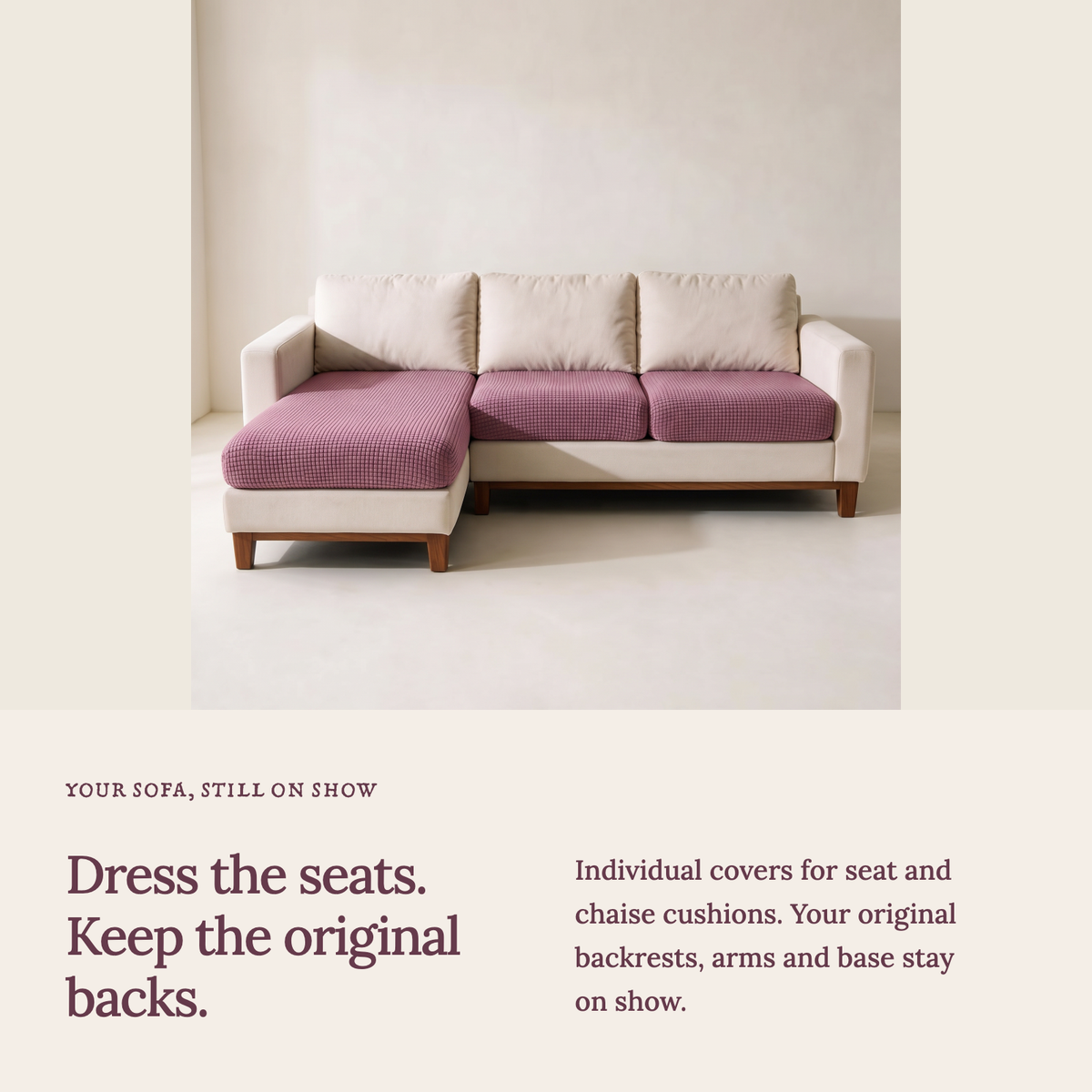 Jacquard Pink fitted sofa cushion covers — Cushion-only coverage