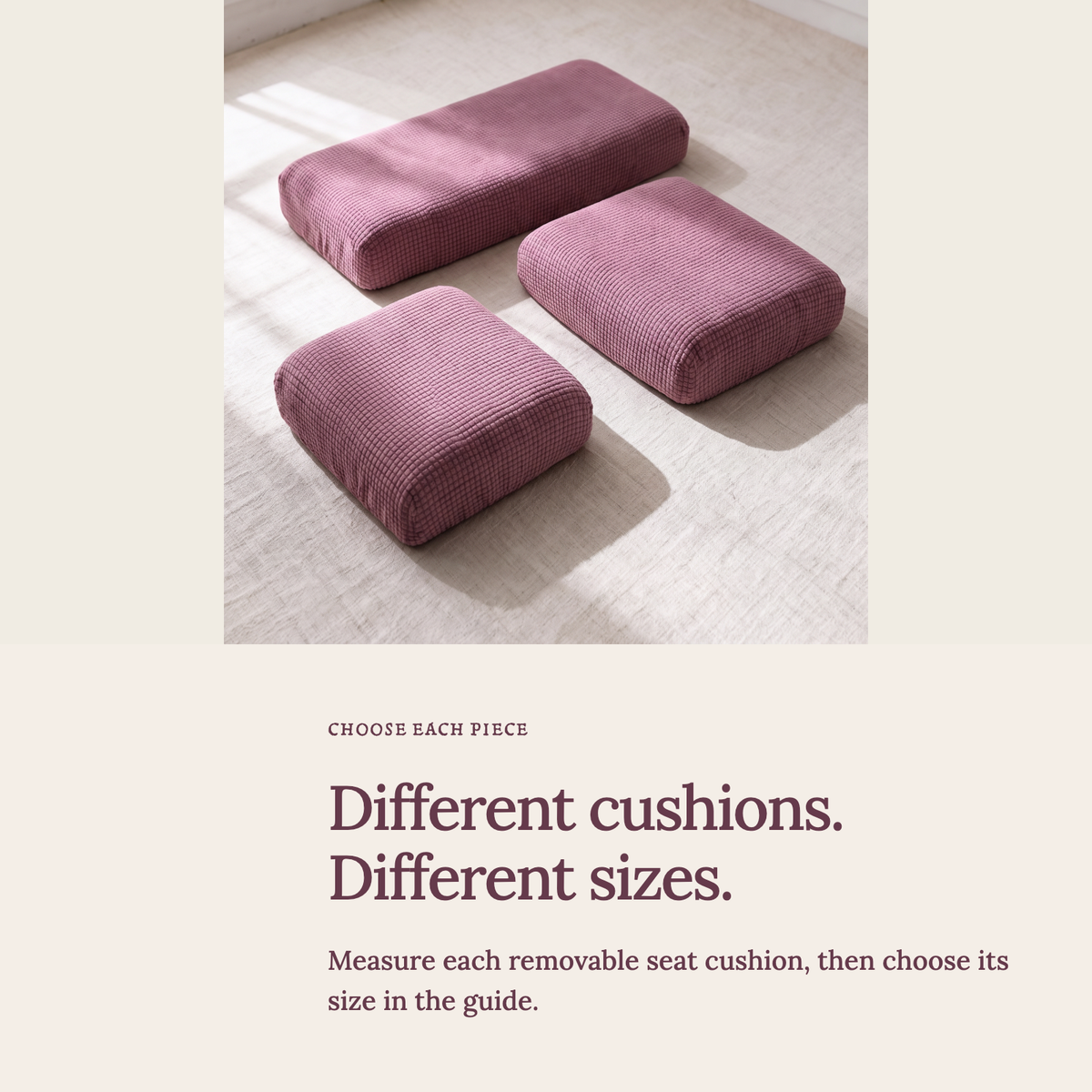 Jacquard Pink fitted sofa cushion covers — Choose the right cushion size