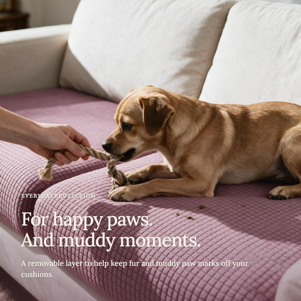 Jacquard Pink fitted sofa cushion covers — For happy paws.