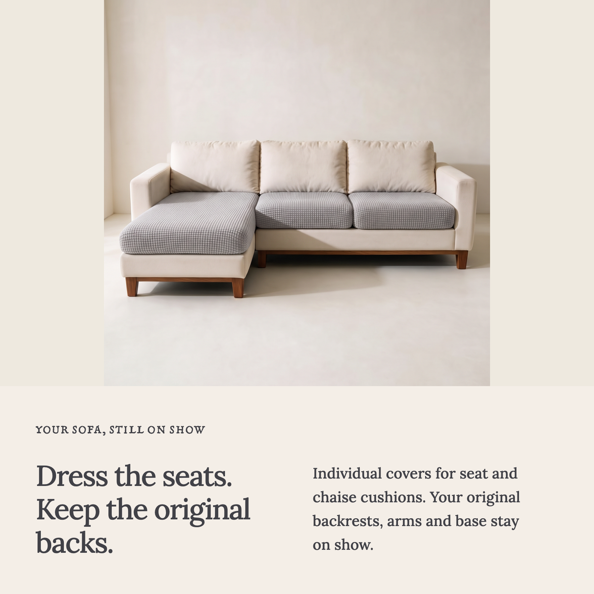 Jacquard Light Grey fitted sofa cushion covers — Cushion-only coverage