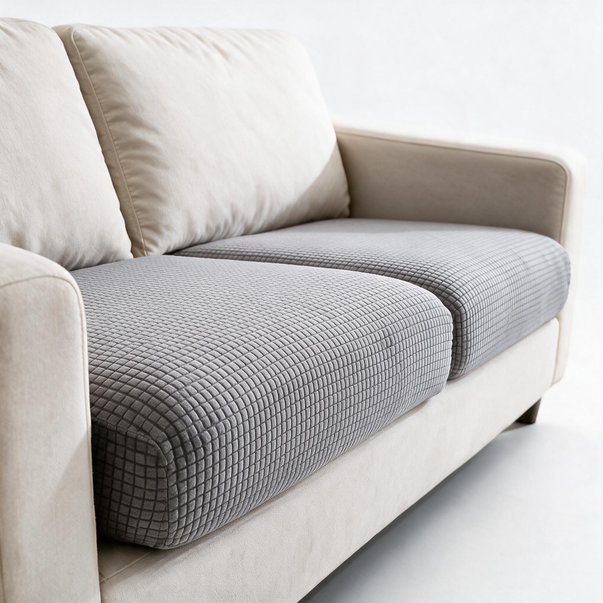 Jacquard Light Grey fitted sofa cushion covers — Fine jacquard texture