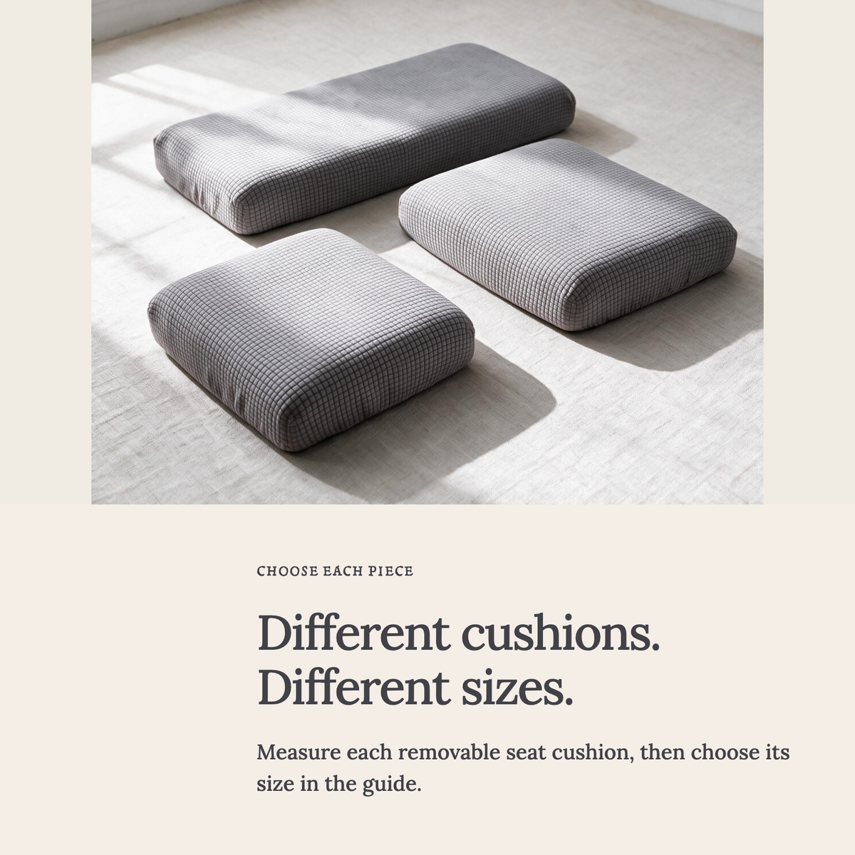 Jacquard Light Grey fitted sofa cushion covers — Choose the right cushion size