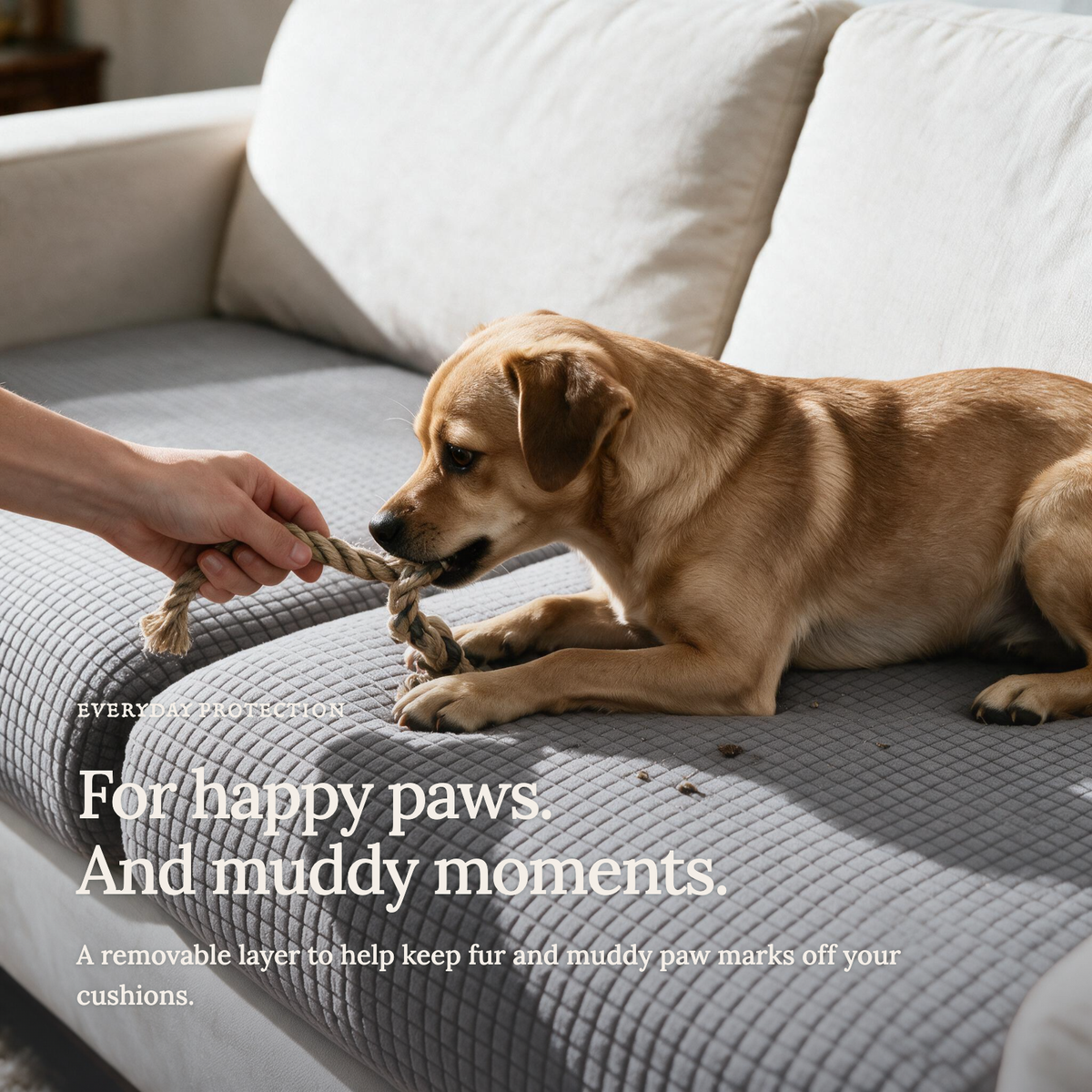 Jacquard Light Grey fitted sofa cushion covers — For happy paws.