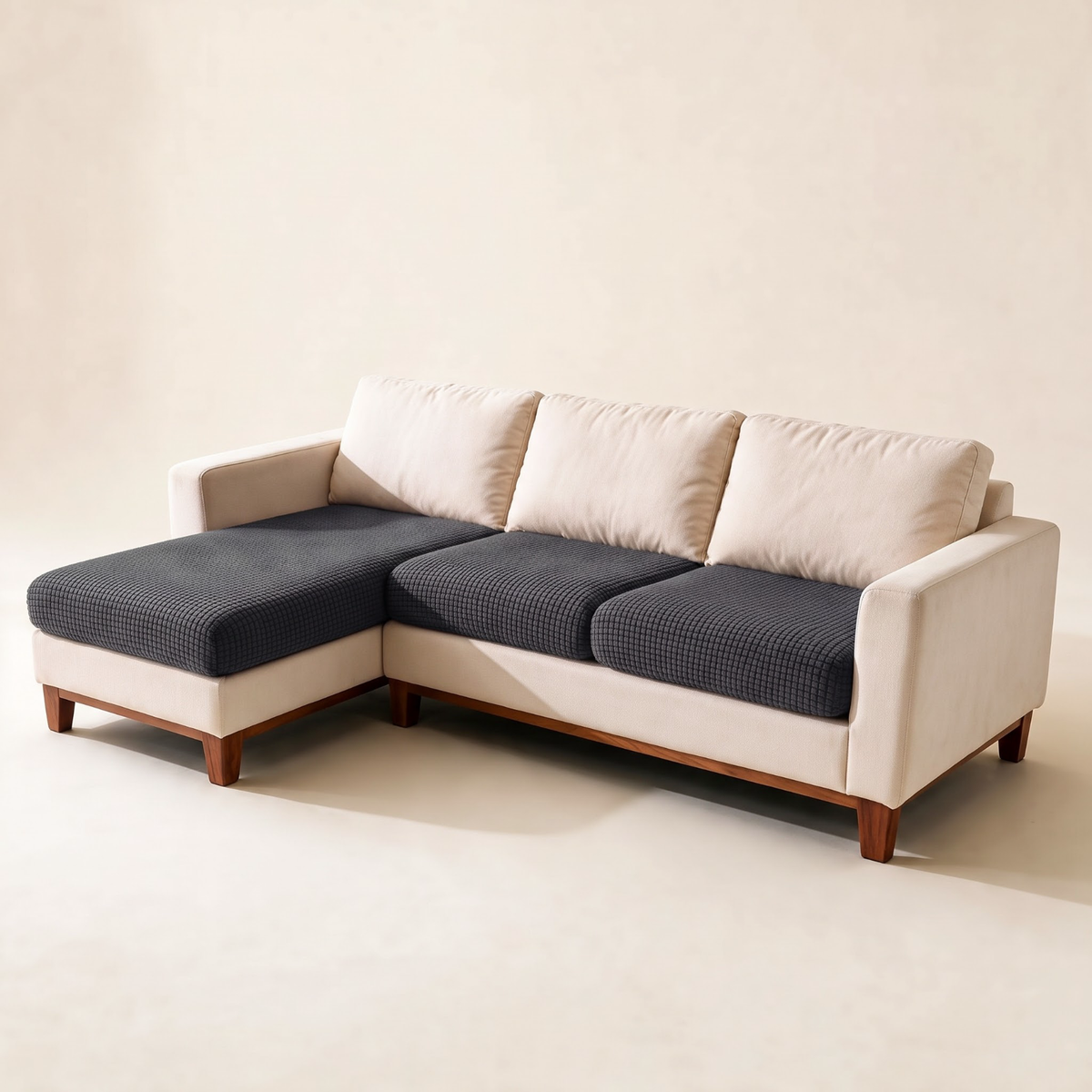Jacquard Dark Grey fitted sofa cushion covers — Studio hero