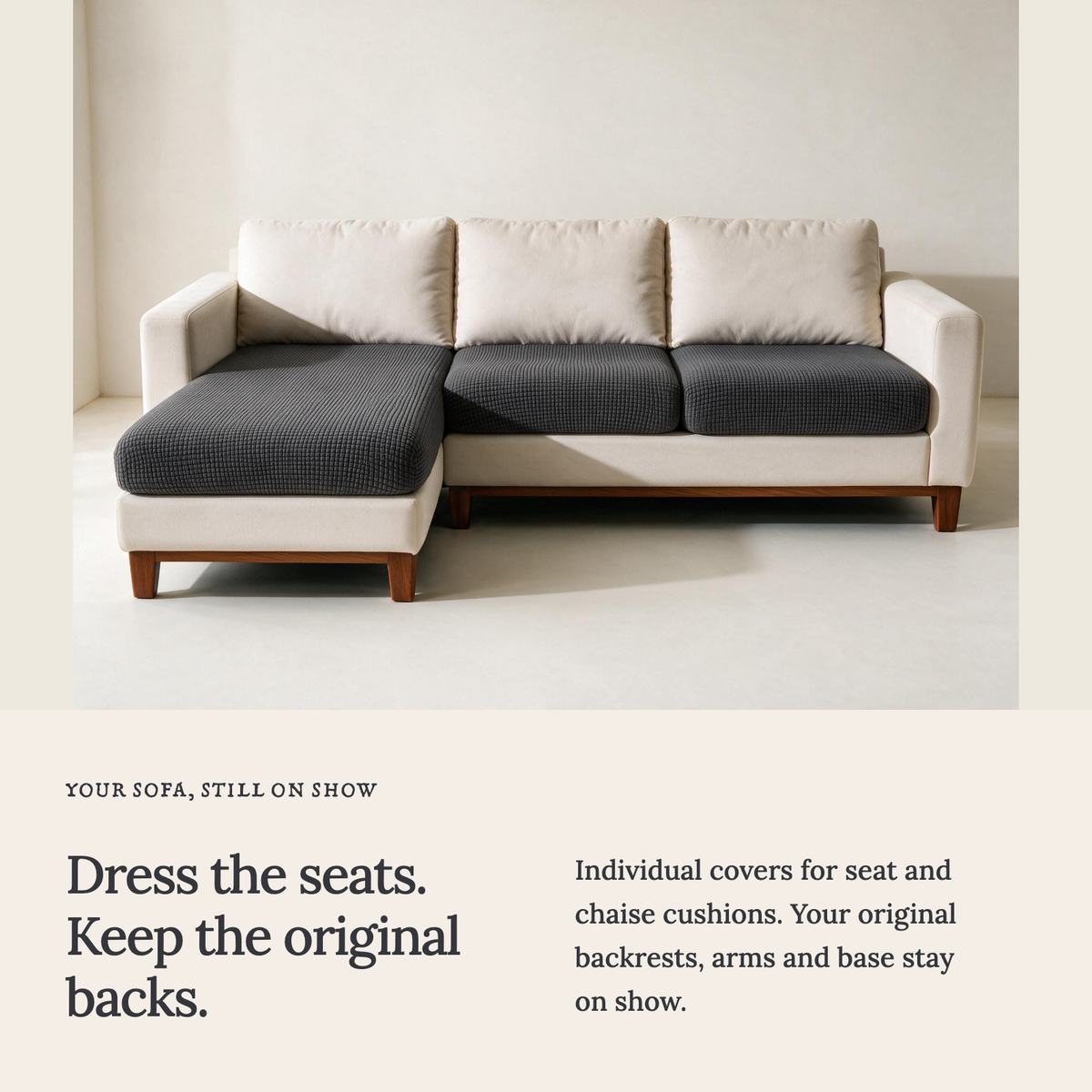 Jacquard Dark Grey fitted sofa cushion covers — Cushion-only coverage