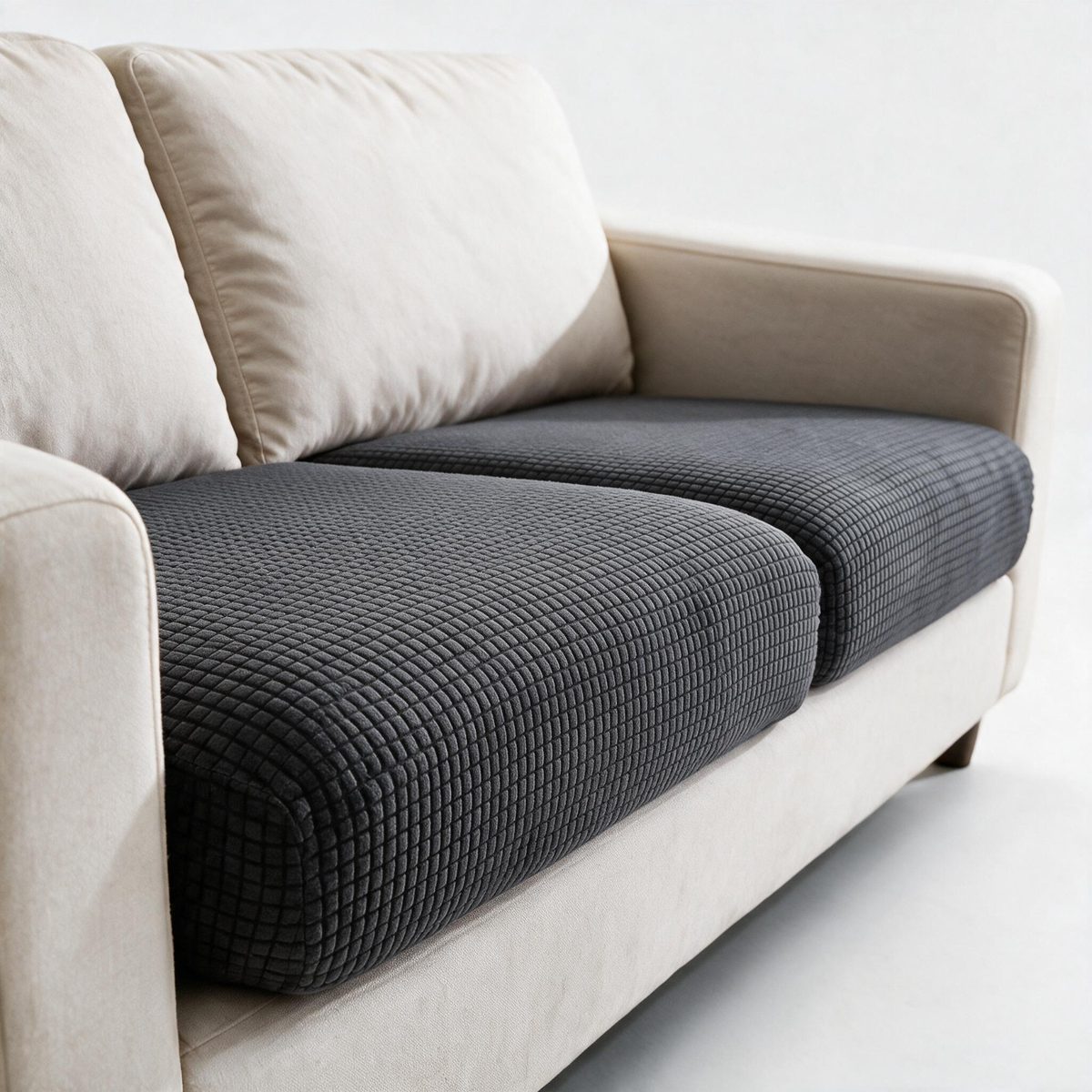 Jacquard Dark Grey fitted sofa cushion covers — Fine jacquard texture