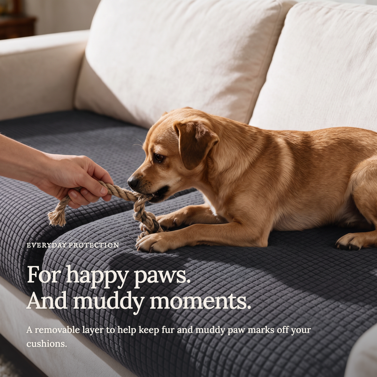 Jacquard Dark Grey fitted sofa cushion covers — For happy paws.
