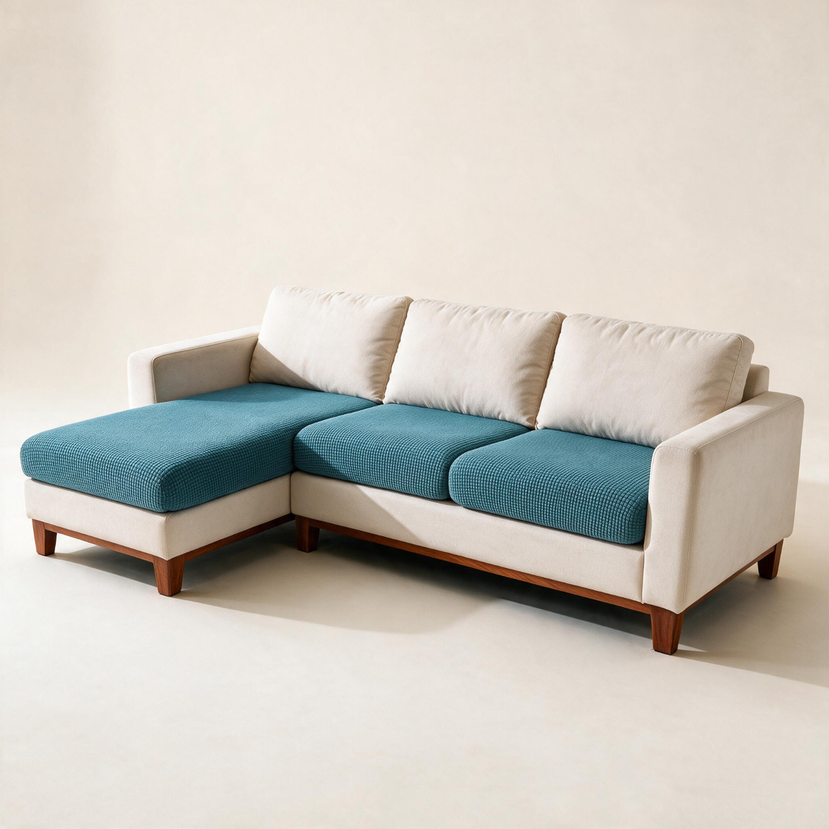 Jacquard Sky Blue fitted sofa cushion covers — Studio hero