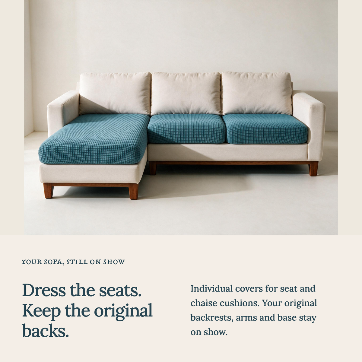 Jacquard Sky Blue fitted sofa cushion covers — Cushion-only coverage