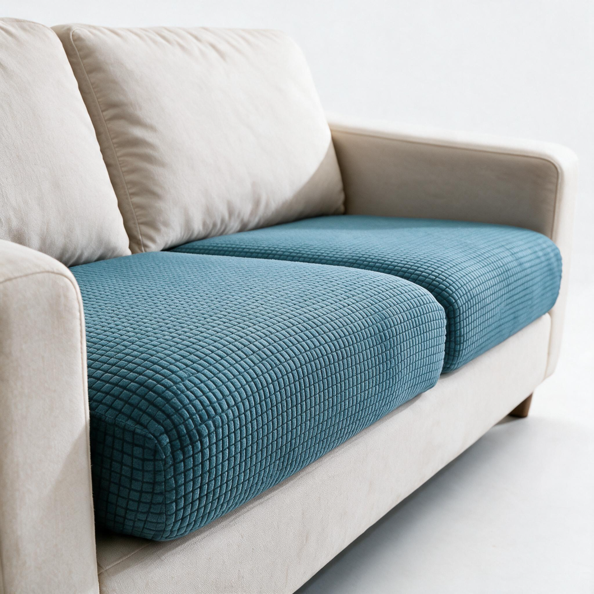 Jacquard Sky Blue fitted sofa cushion covers — Fine jacquard texture