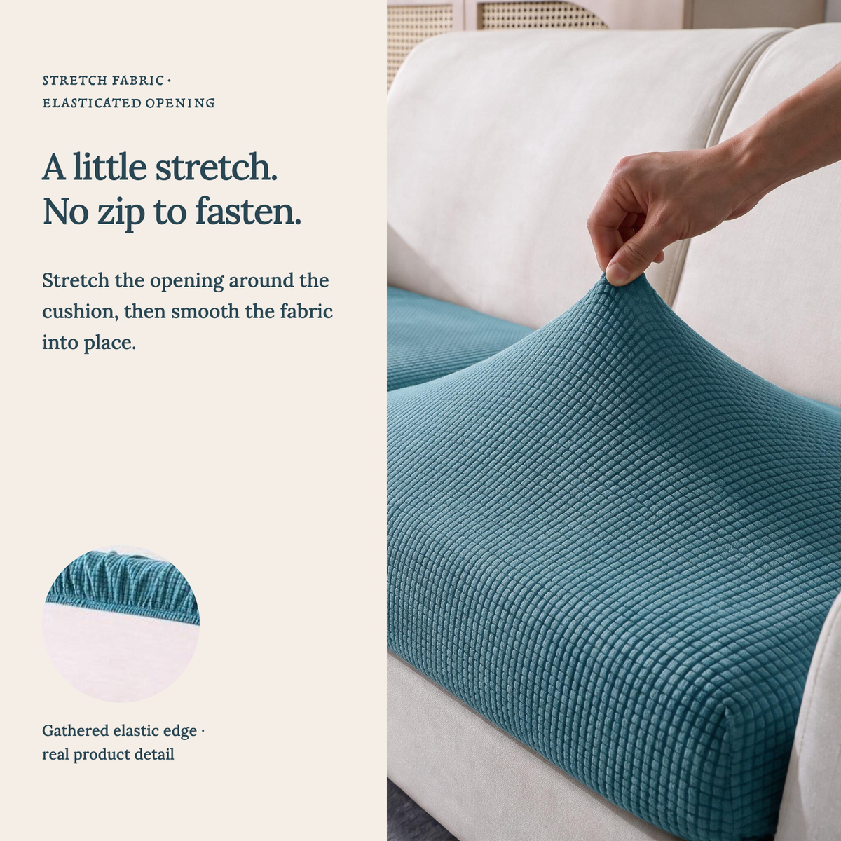 Jacquard Sky Blue fitted sofa cushion covers — A little stretch. No zip to fasten.