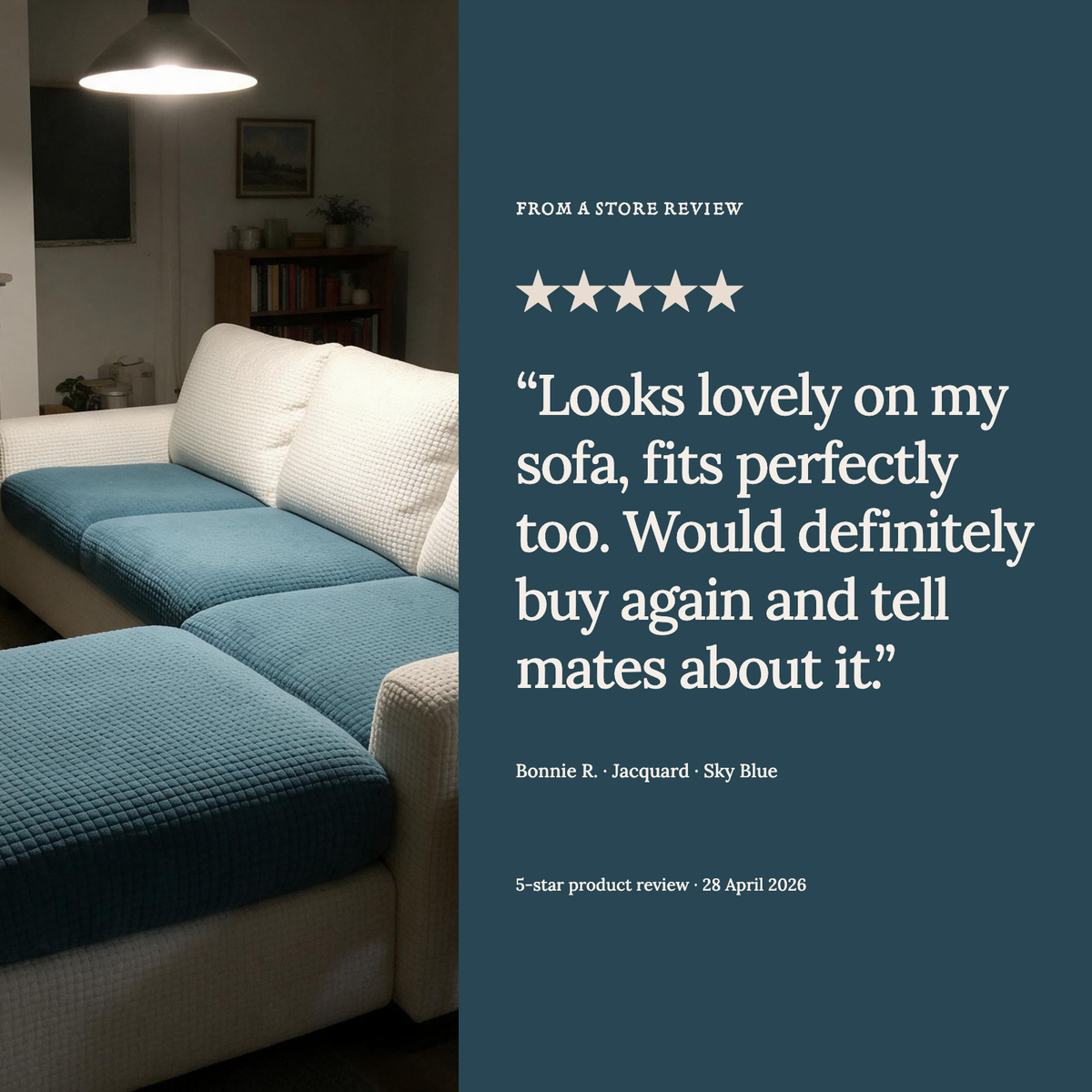 Jacquard Sky Blue fitted sofa cushion covers — From a store review