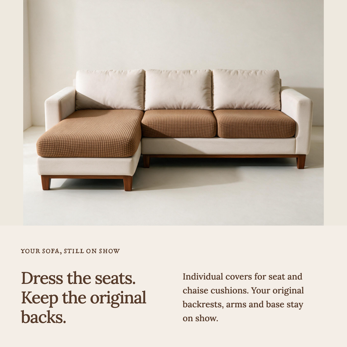 Jacquard Chestnut Brown fitted sofa cushion covers — Cushion-only coverage