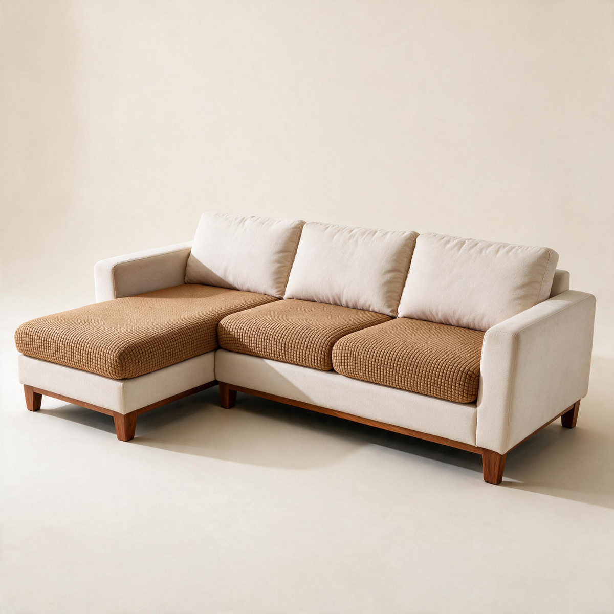 Jacquard Chestnut Brown fitted sofa cushion covers — Studio hero