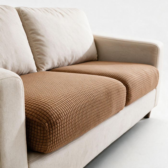 Jacquard Chestnut Brown fitted sofa cushion covers — Fine jacquard texture