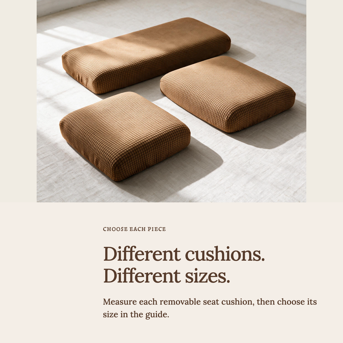 Jacquard Chestnut Brown fitted sofa cushion covers — Choose the right cushion size
