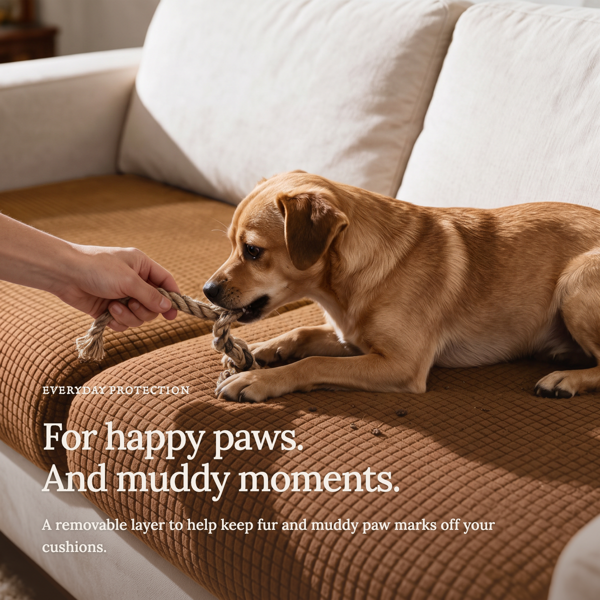 Jacquard Chestnut Brown fitted sofa cushion covers — For happy paws.