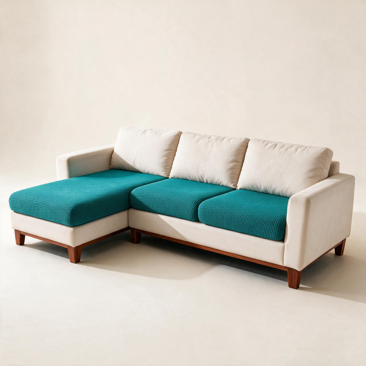 Jacquard Bondi Blue fitted sofa cushion covers — Studio hero