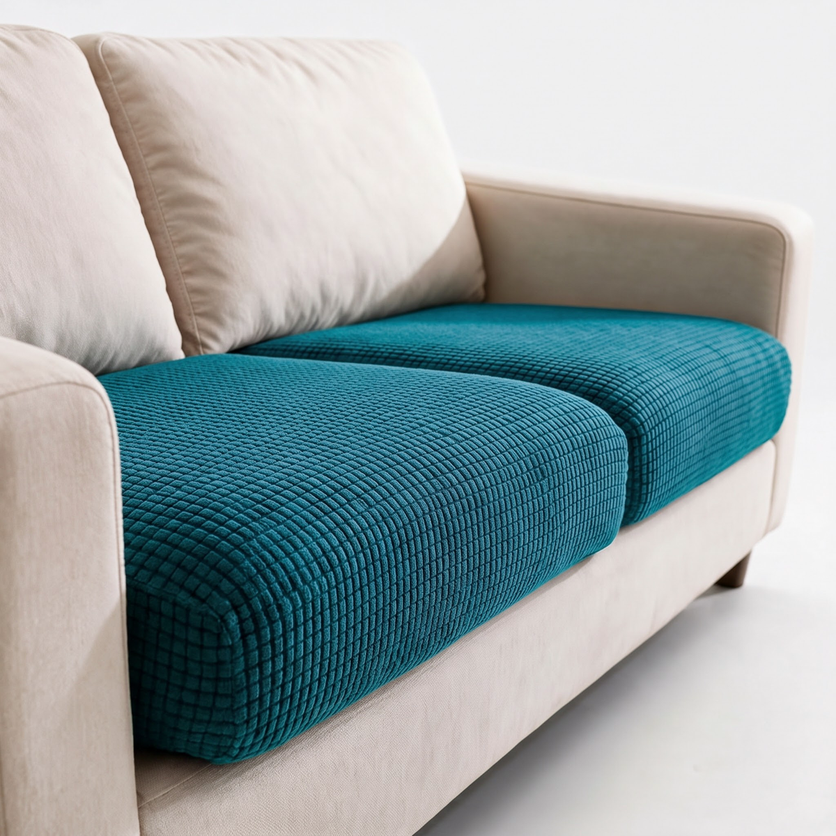 Jacquard Bondi Blue fitted sofa cushion covers — Fine jacquard texture