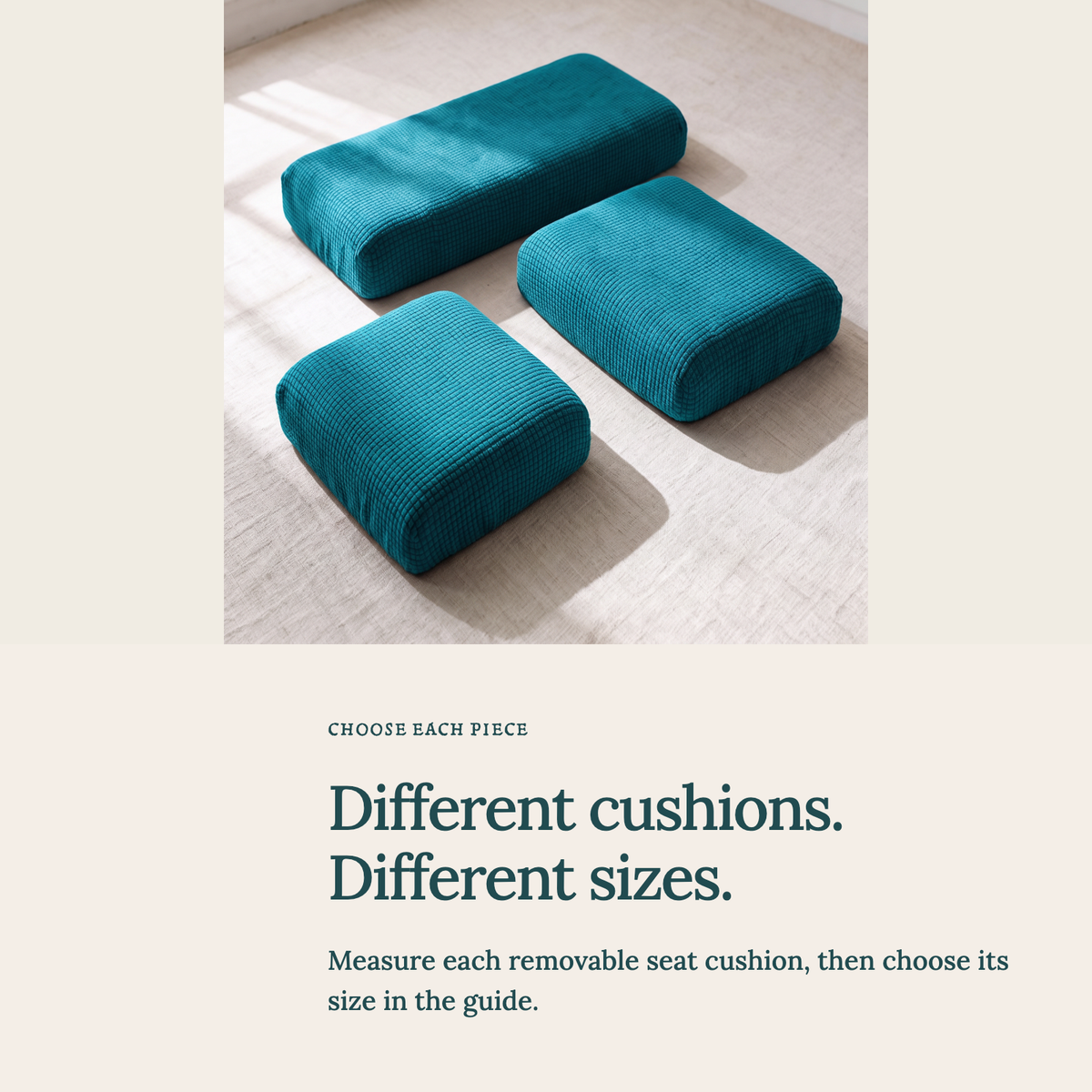 Jacquard Bondi Blue fitted sofa cushion covers — Choose the right cushion size