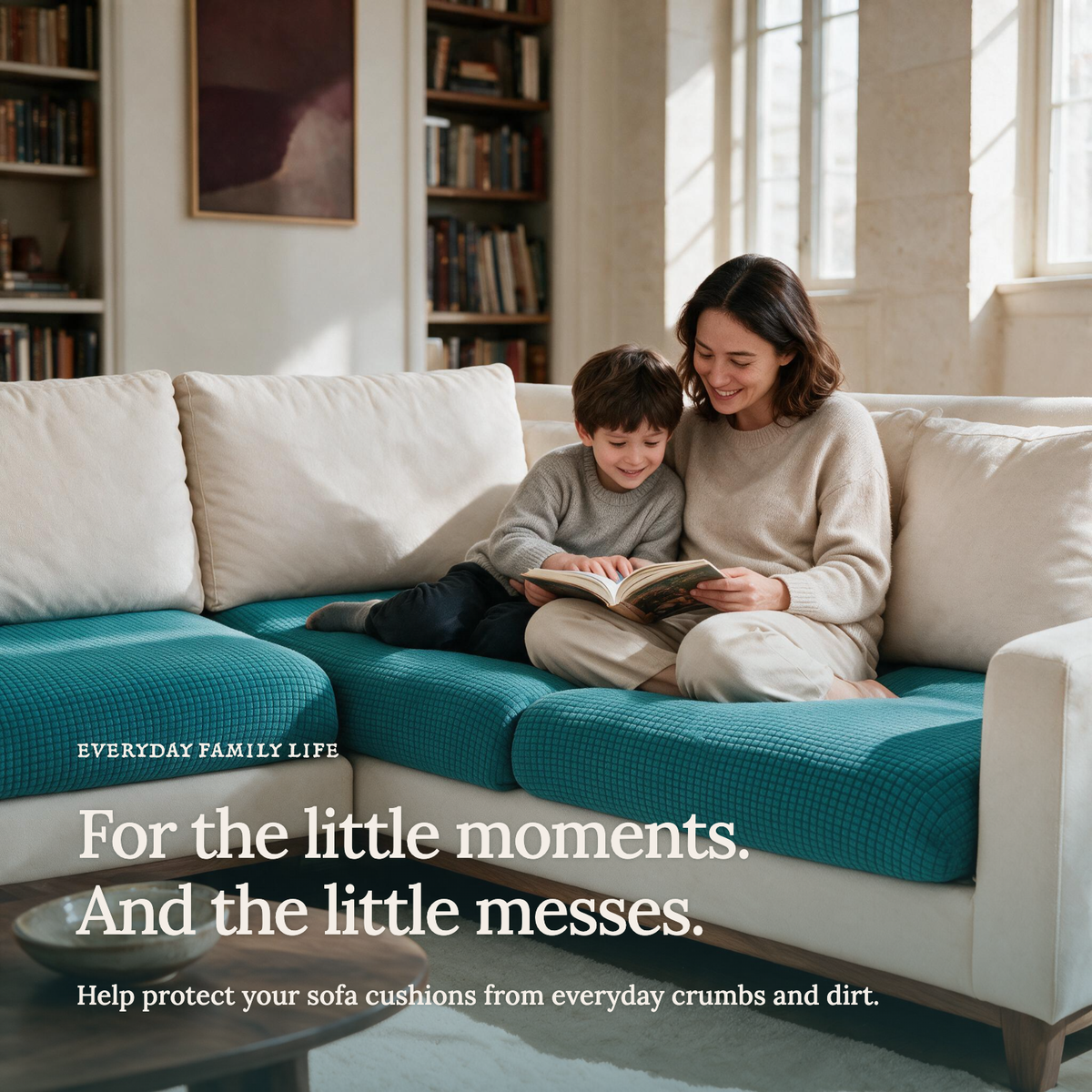 Jacquard Bondi Blue fitted sofa cushion covers — For the little moments.