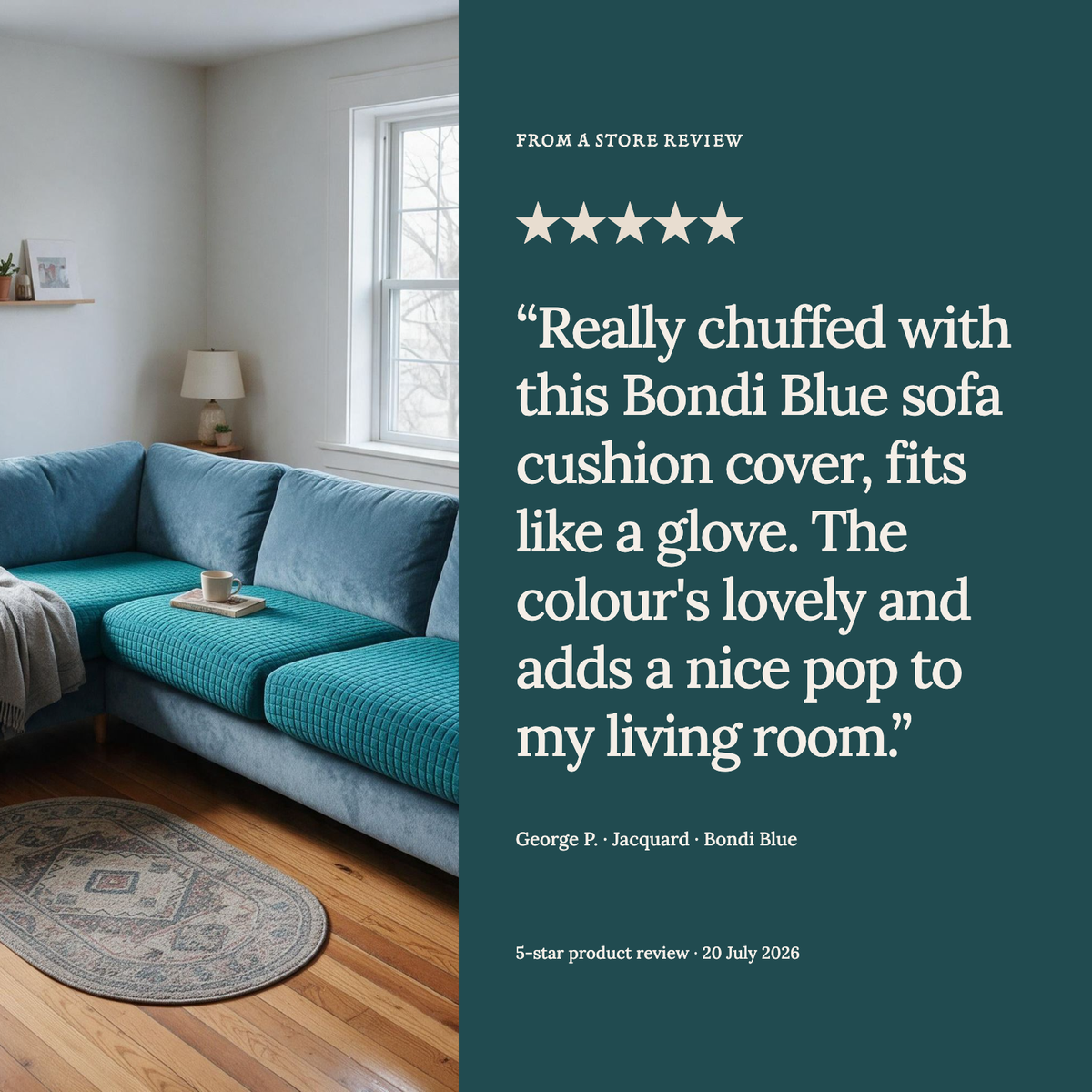 Jacquard Bondi Blue fitted sofa cushion covers — From a store review