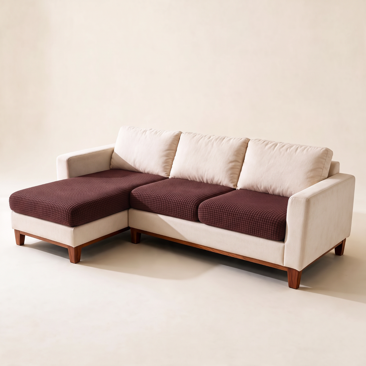 Jacquard Chocolate fitted sofa cushion covers — Studio hero