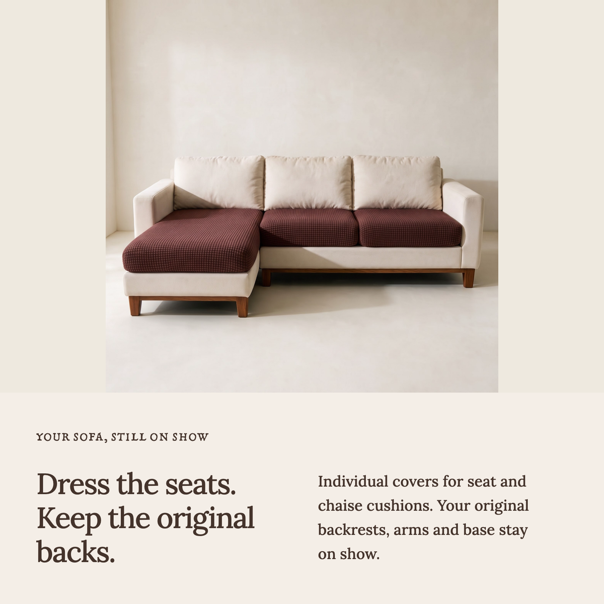 Jacquard Chocolate fitted sofa cushion covers — Cushion-only coverage