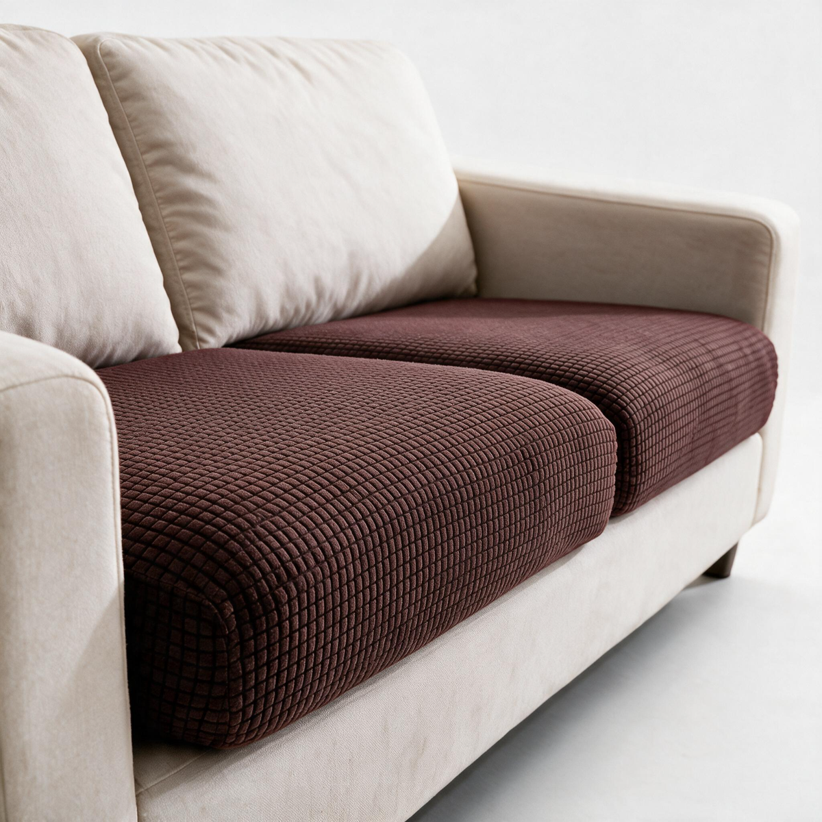 Jacquard Chocolate fitted sofa cushion covers — Fine jacquard texture
