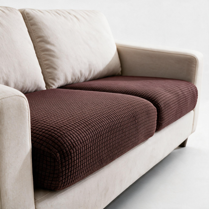 Jacquard Chocolate fitted sofa cushion covers — Fine jacquard texture