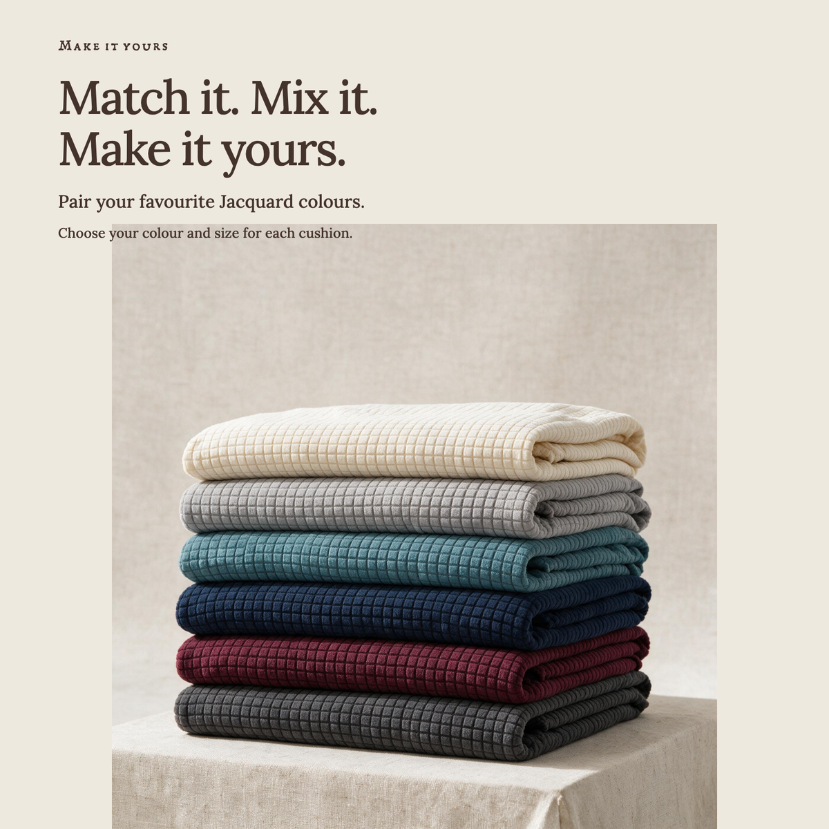 Jacquard Chocolate fitted sofa cushion covers — Match it. Mix it. Make it yours.