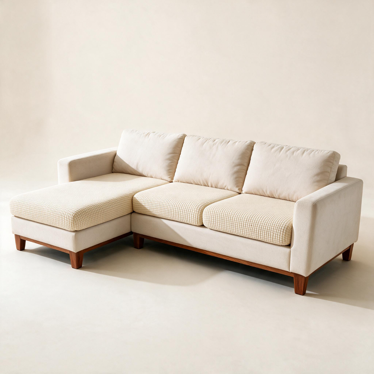 Jacquard Cream fitted sofa cushion covers — Studio hero