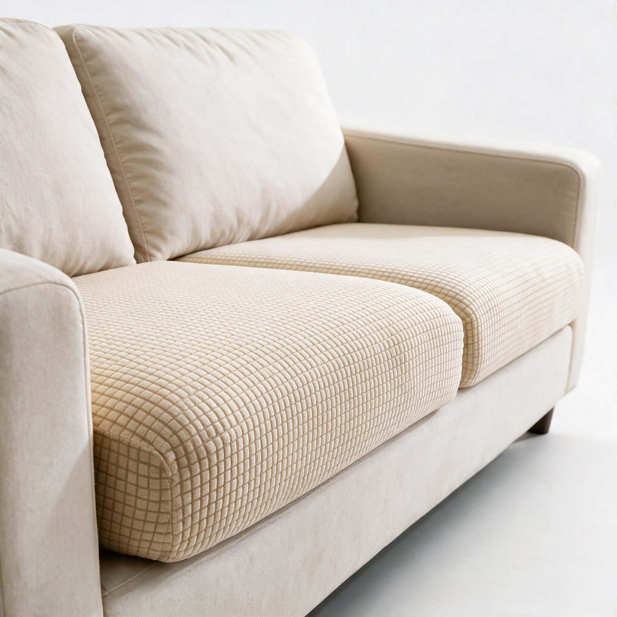 Jacquard Cream fitted sofa cushion covers — Fine jacquard texture