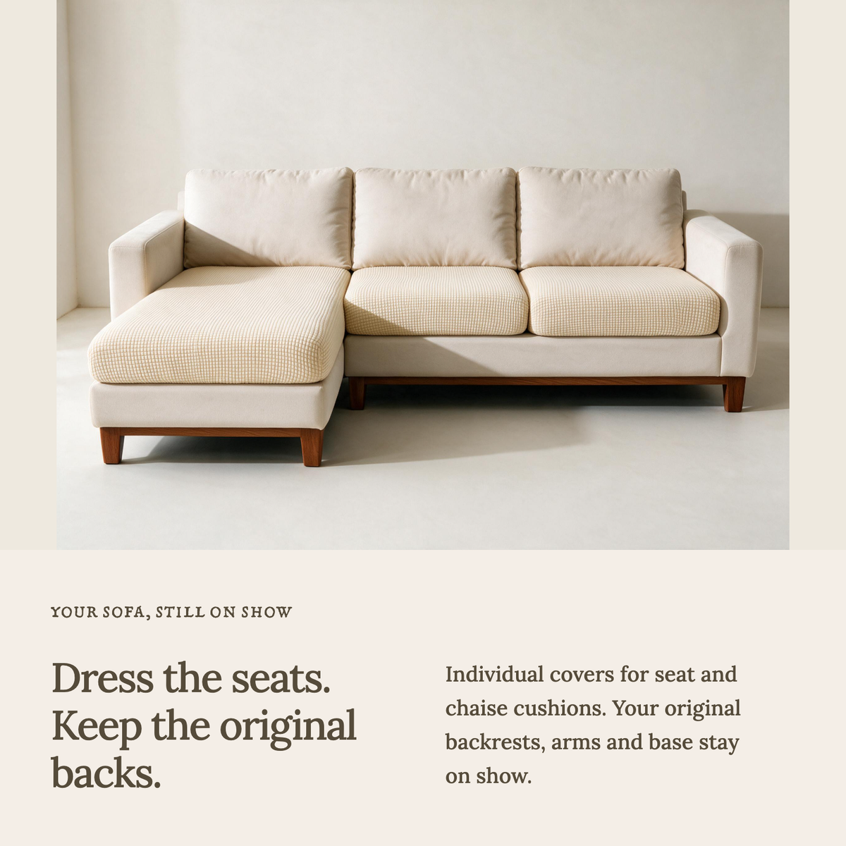 Jacquard Cream fitted sofa cushion covers — Cushion-only coverage