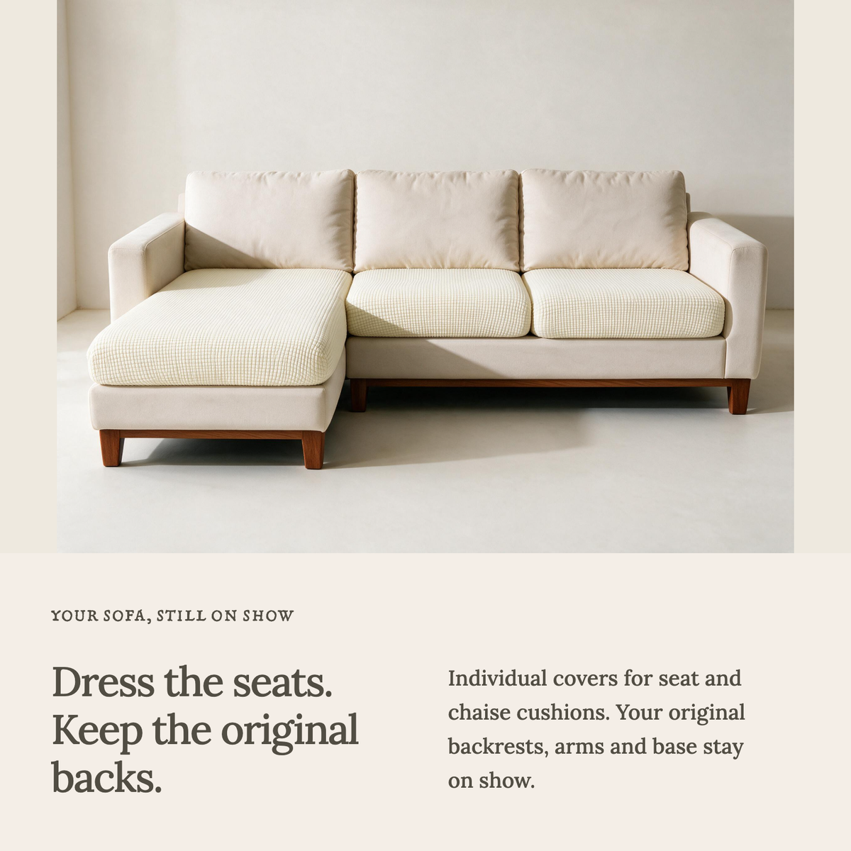 Jacquard Off-White fitted sofa cushion covers — Cushion-only coverage