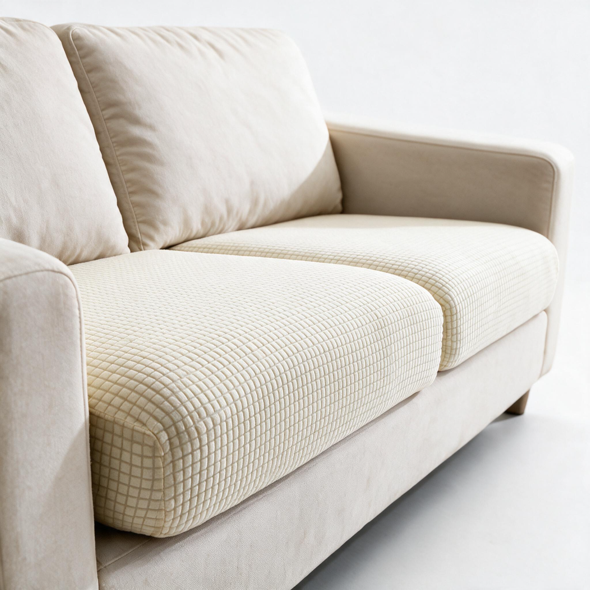 Jacquard Off-White fitted sofa cushion covers — Fine jacquard texture