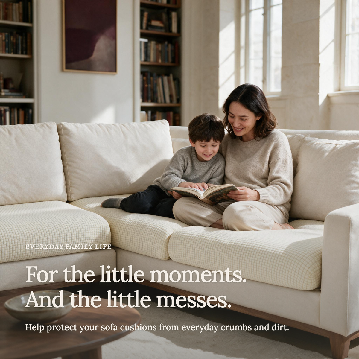 Jacquard Off-White fitted sofa cushion covers — For the little moments.