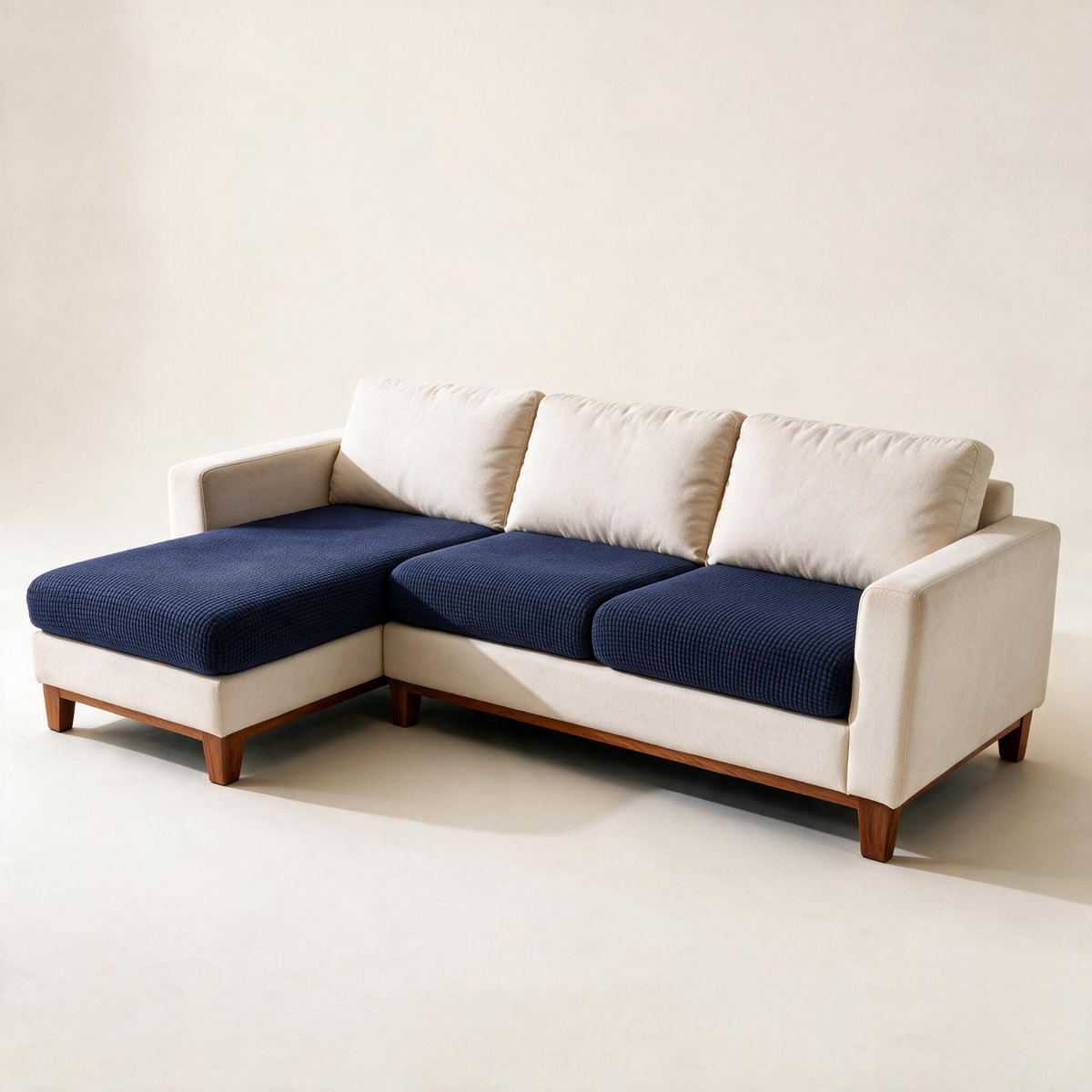 Jacquard Navy Blue fitted sofa cushion covers — Studio hero
