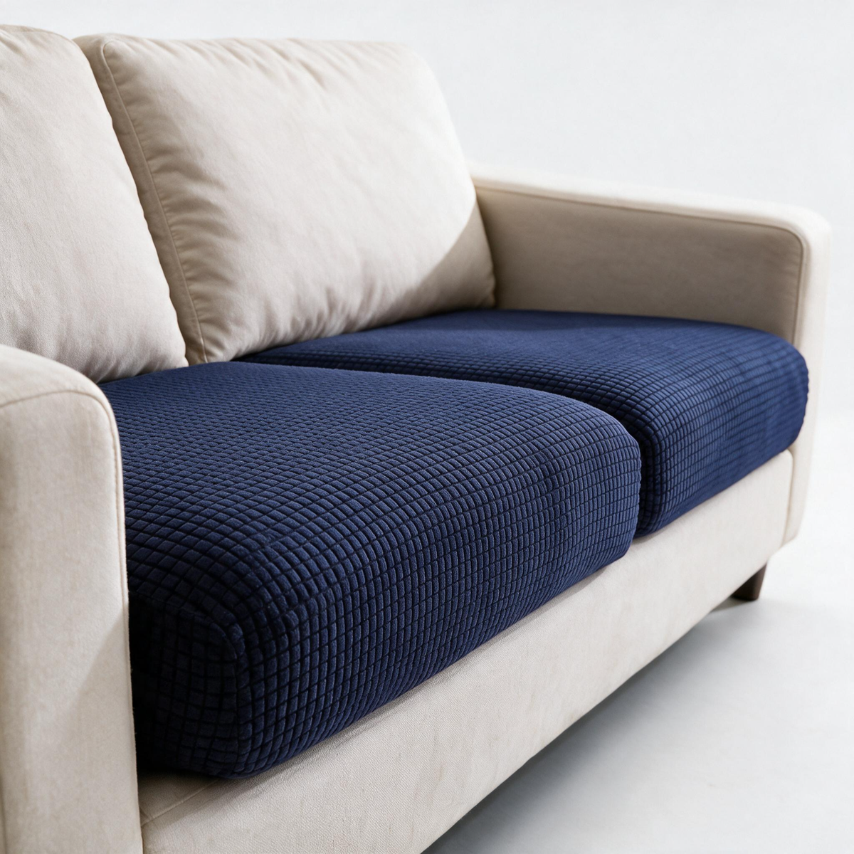 Jacquard Navy Blue fitted sofa cushion covers — Fine jacquard texture