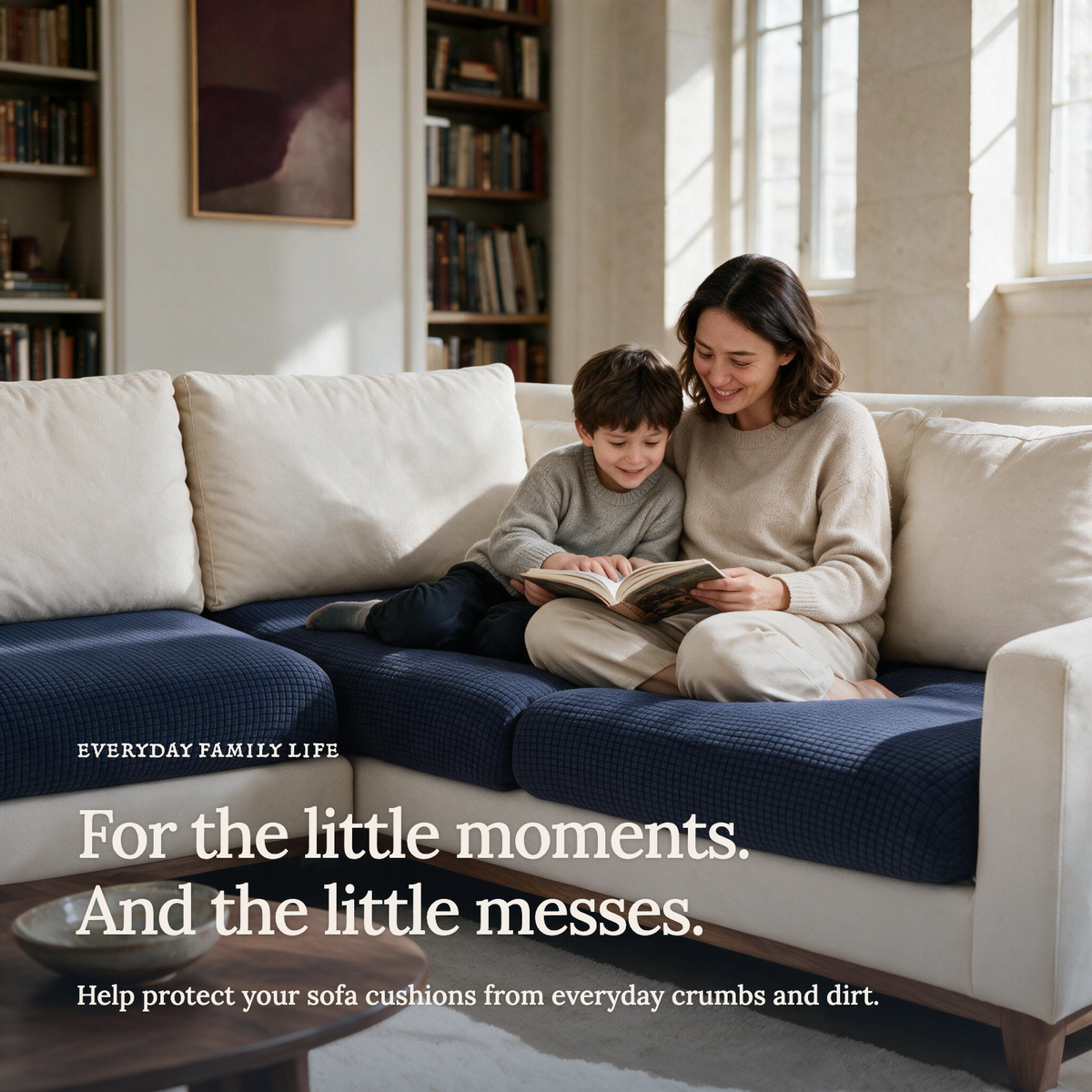 Jacquard Navy Blue fitted sofa cushion covers — For the little moments.