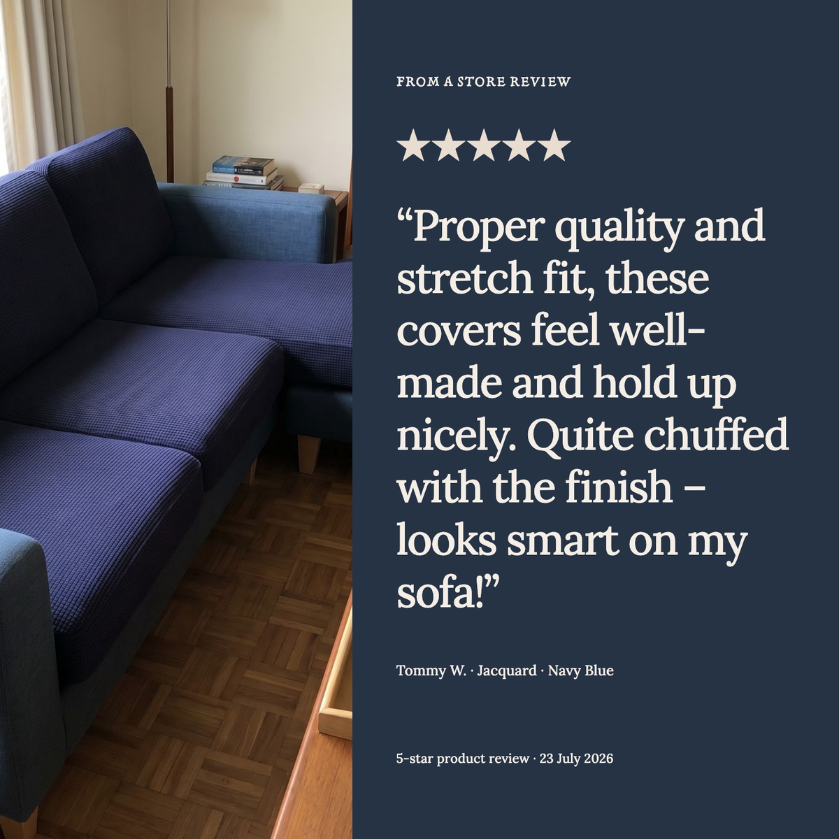 Jacquard Navy Blue fitted sofa cushion covers — From a store review