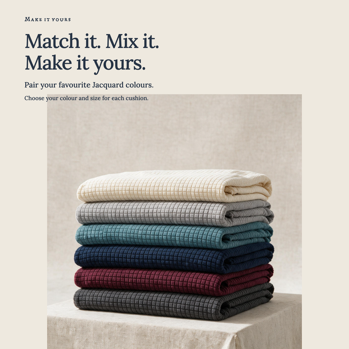 Jacquard Navy Blue fitted sofa cushion covers — Match it. Mix it. Make it yours.