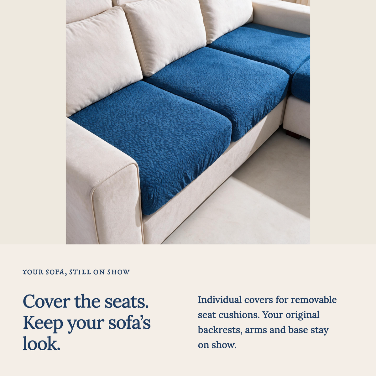 Waterproof Dark Blue fitted sofa cushion covers — Cushion-only coverage