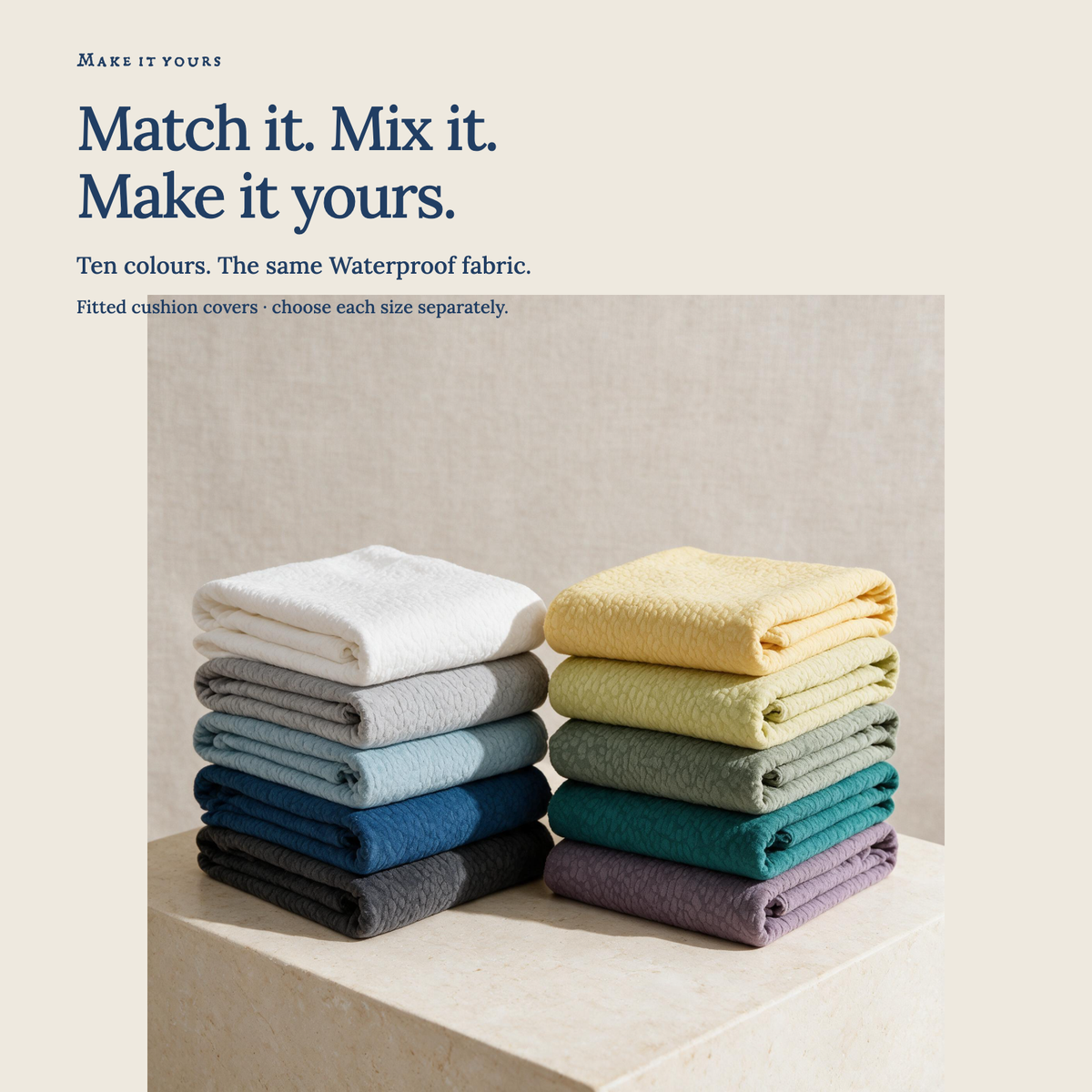 Waterproof Dark Blue fitted sofa cushion covers — Match it. Mix it. Make it yours.
