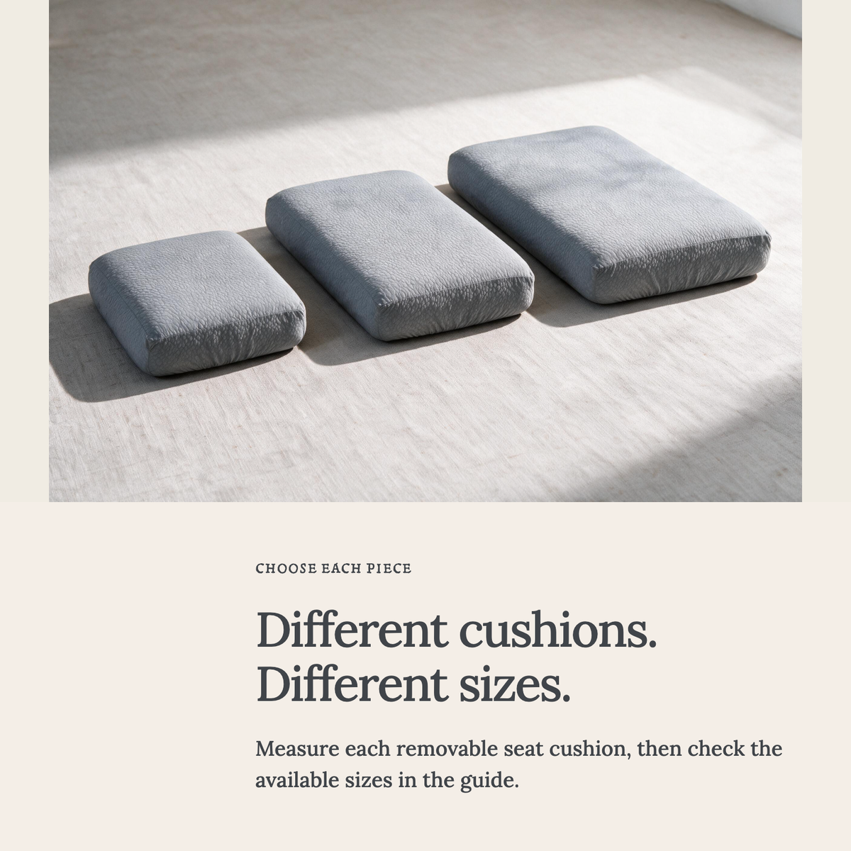 Waterproof Light Grey fitted sofa cushion covers — Choose the right cushion size