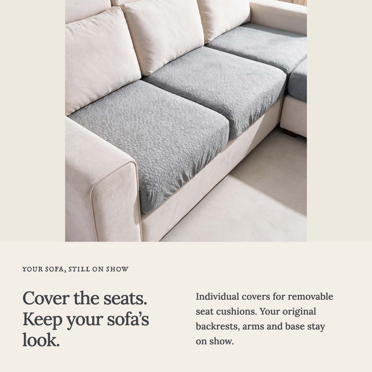 Waterproof Light Grey fitted sofa cushion covers — Cushion-only coverage