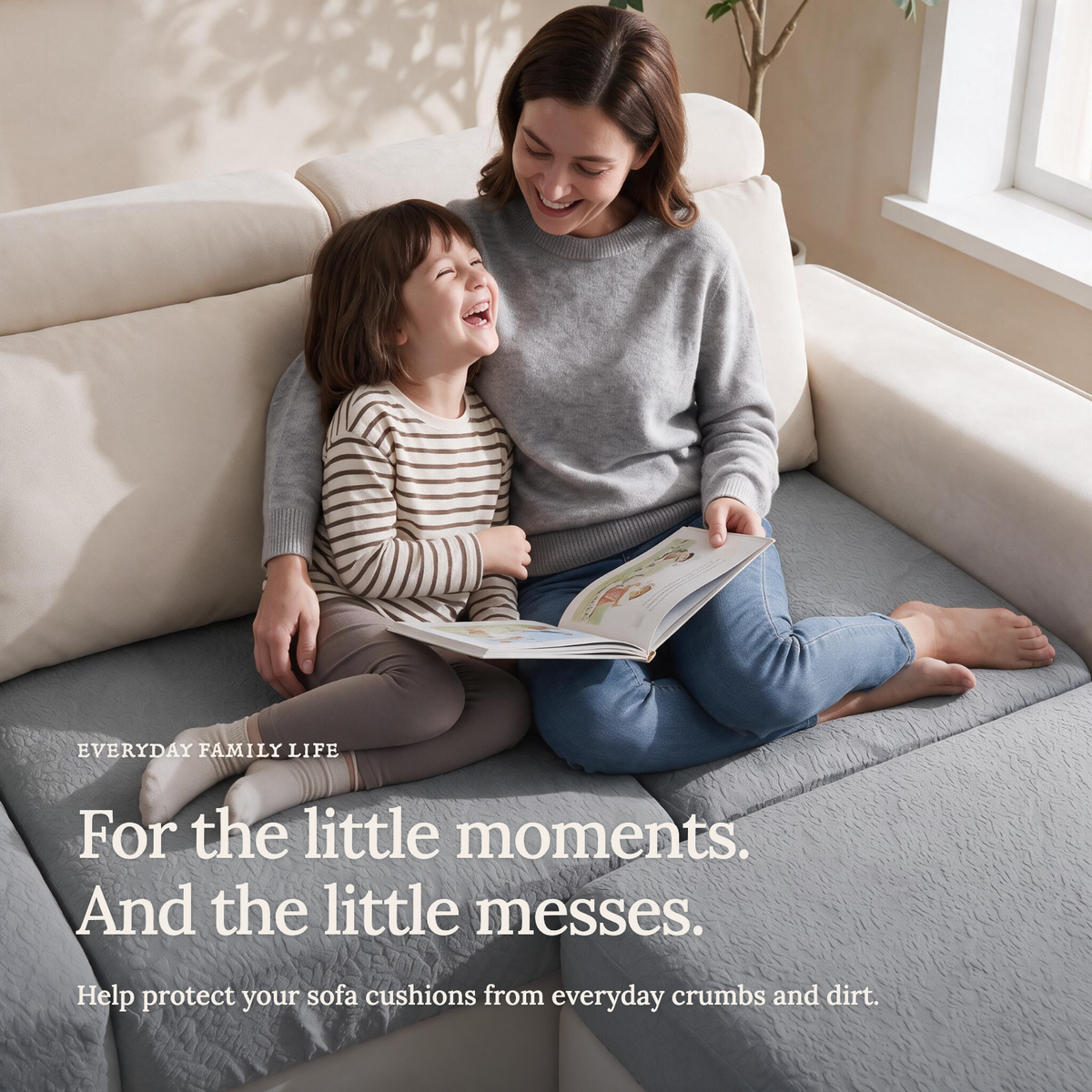 Waterproof Light Grey fitted sofa cushion covers — For the little moments.