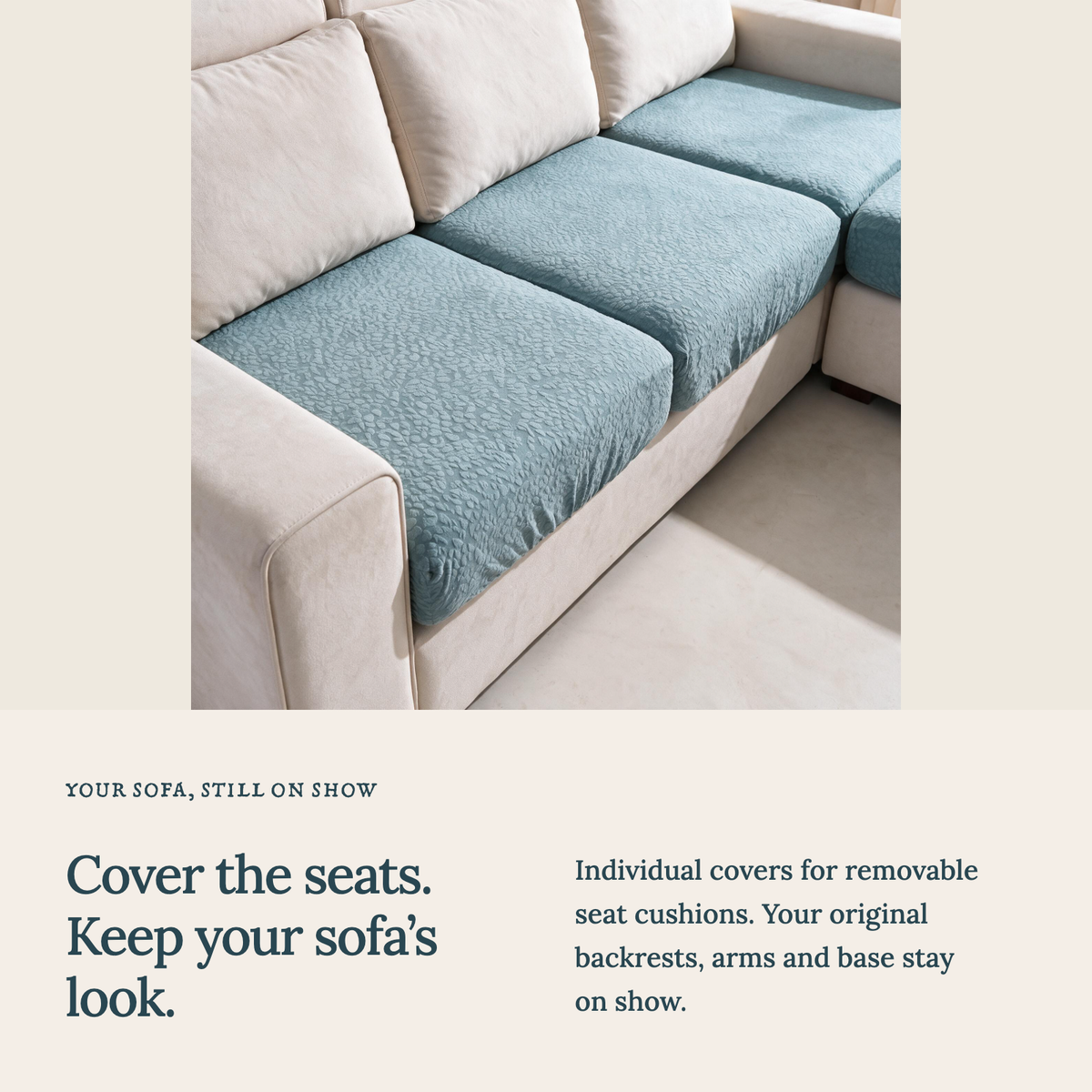 Waterproof Sky Blue fitted sofa cushion covers — Cushion-only coverage
