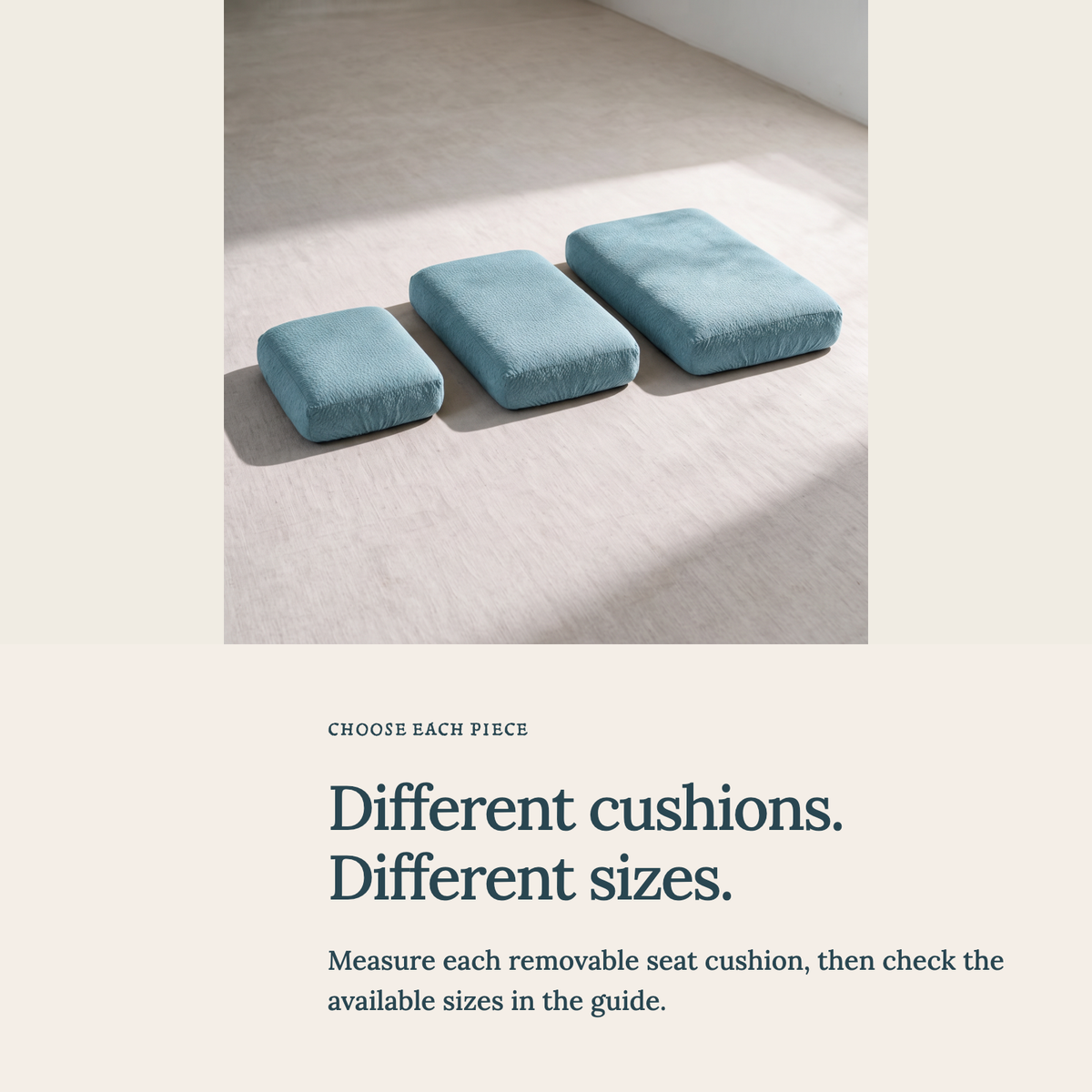 Waterproof Sky Blue fitted sofa cushion covers — Choose the right cushion size