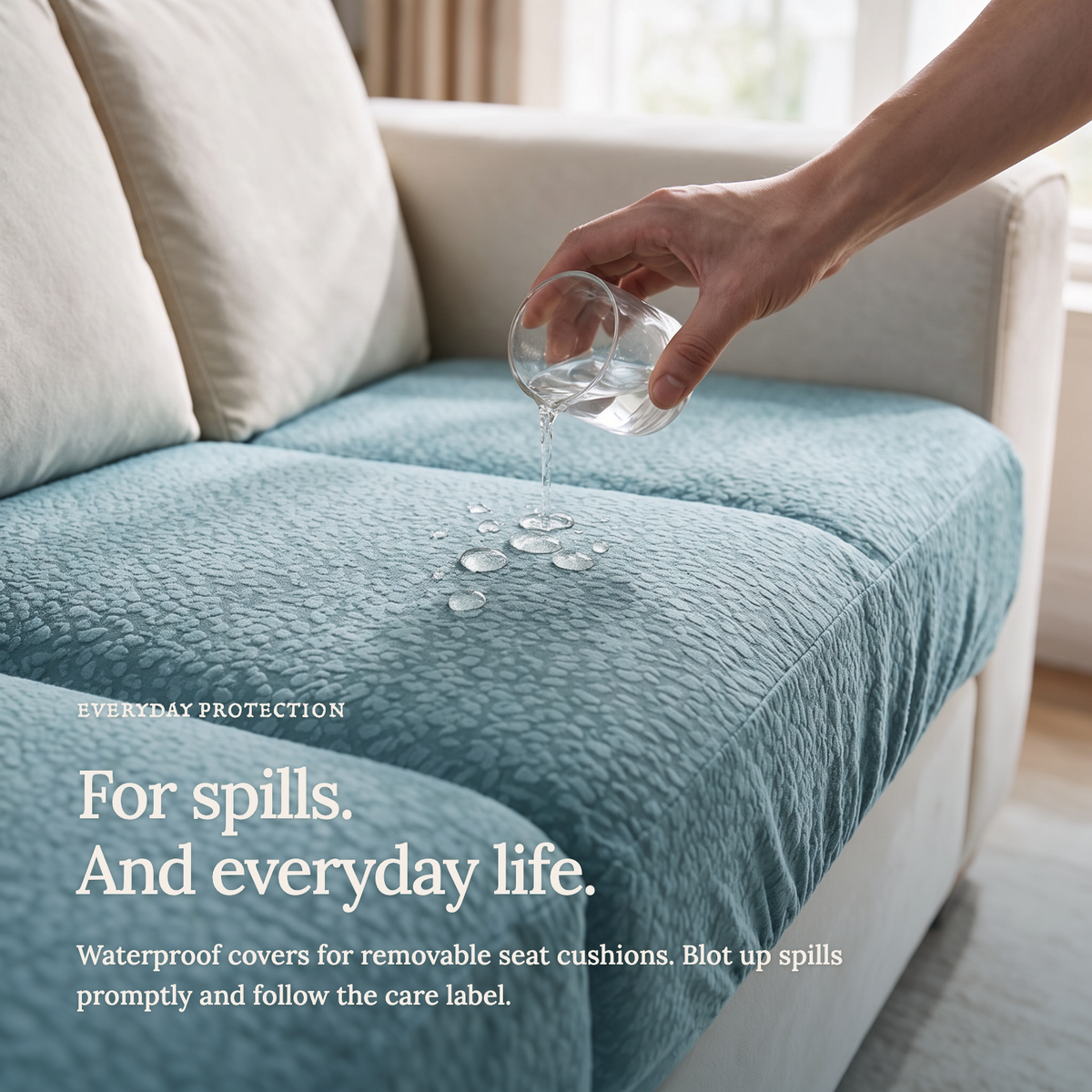 Waterproof Sky Blue fitted sofa cushion covers — A closer look at protection